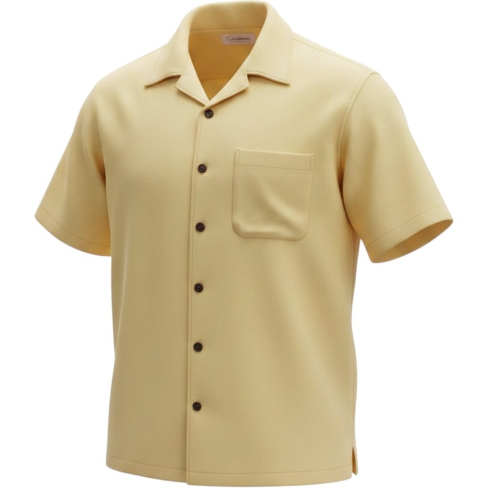 Caribbean Mens Tropical Shirt size M Yellow Button Down Short Sleeve Camp Collar